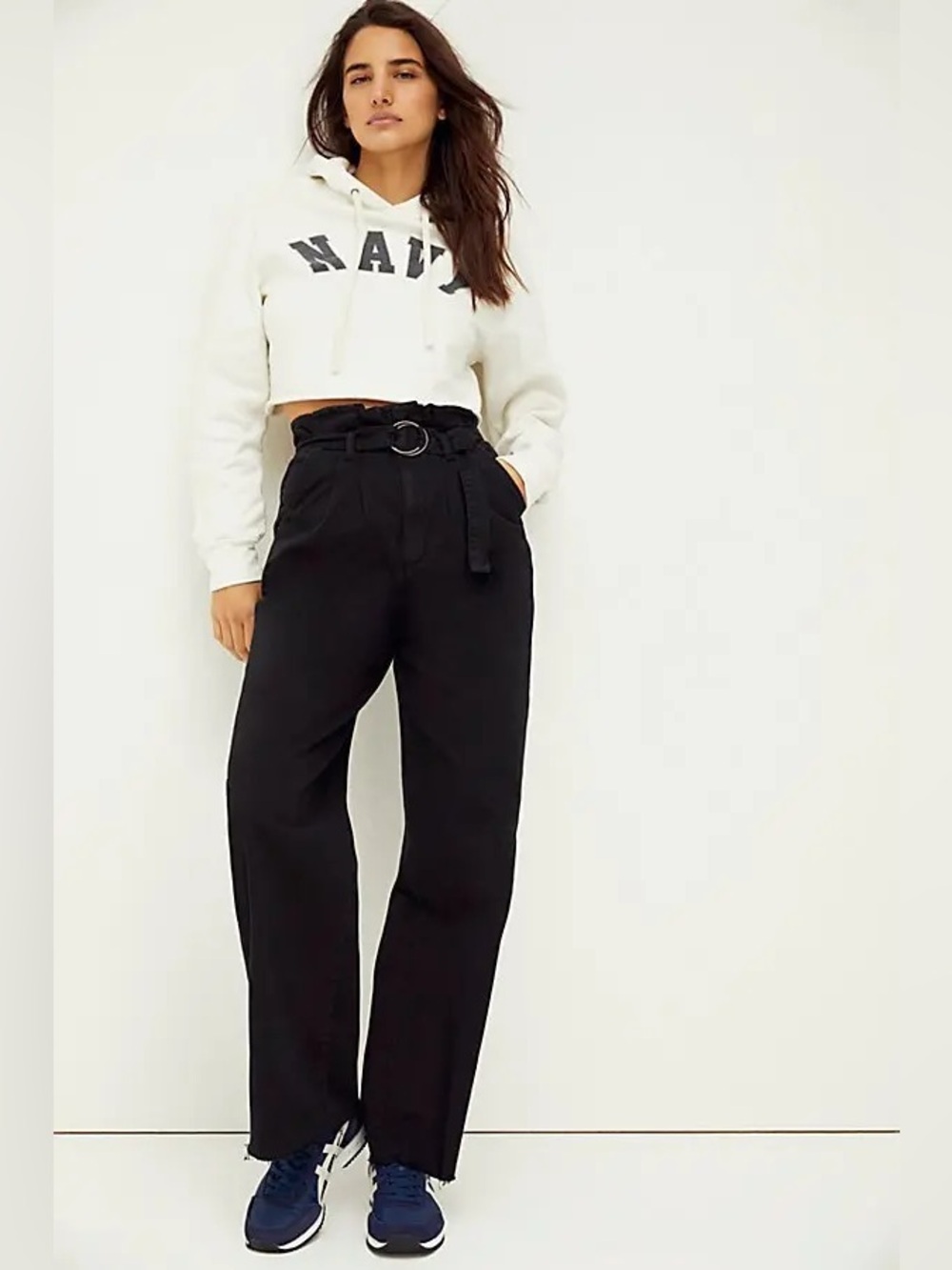 New NWT Boyish The Clancy Black Beauty Relaxed Belted Pants Jeans Raw Hem Sz. 27